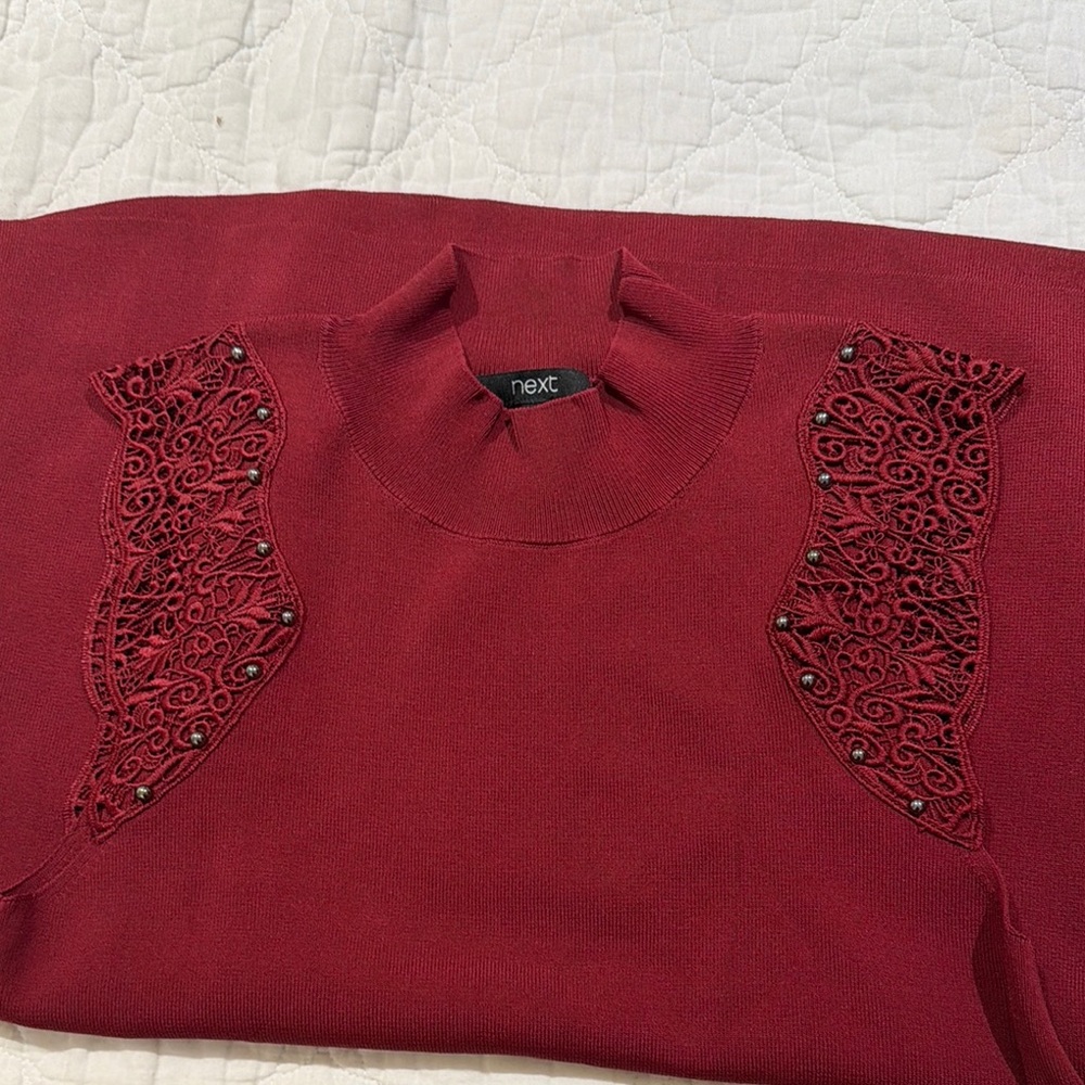 Next Women's Burgundy Sweatshirt with Lace Accents